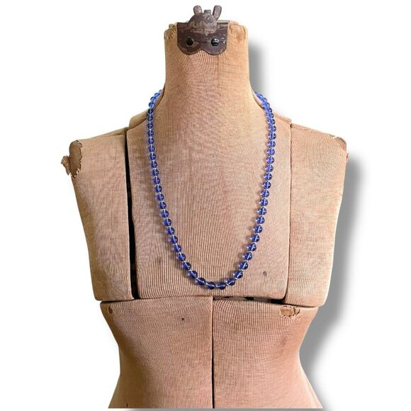 Vintage Monet Jelly Lucite Beaded Necklace Blue Silver Single Strand 27" Signed - Picture 6 of 10